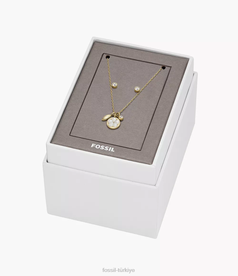 Fossil 6J041259 beyaz kristal kolye kolye ve halka küpe seti takı kadınlar