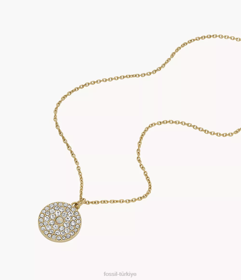 Fossil 6J041283 altın tonu paslanmaz çelik ve sentetik opal kolye ve küpe hediye seti takı kadınlar