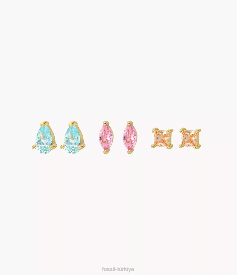 Fossil 6J041298 altın tonu pirinç küpe seti takı kadınlar