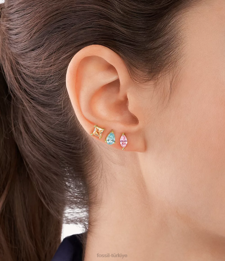 Fossil 6J041298 altın tonu pirinç küpe seti takı kadınlar