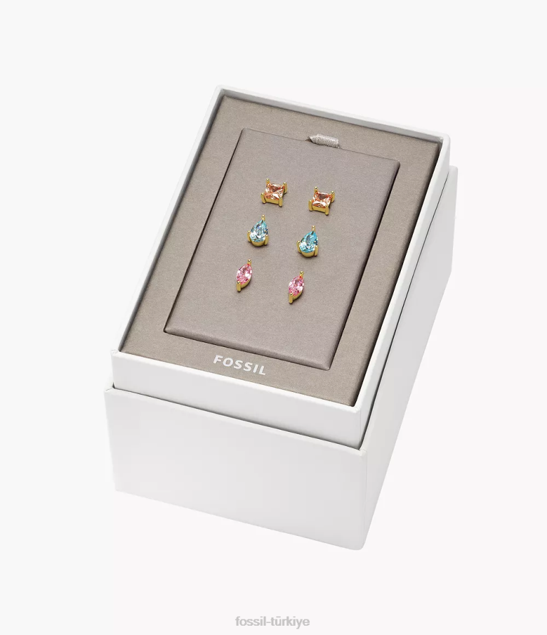 Fossil 6J041298 altın tonu pirinç küpe seti takı kadınlar