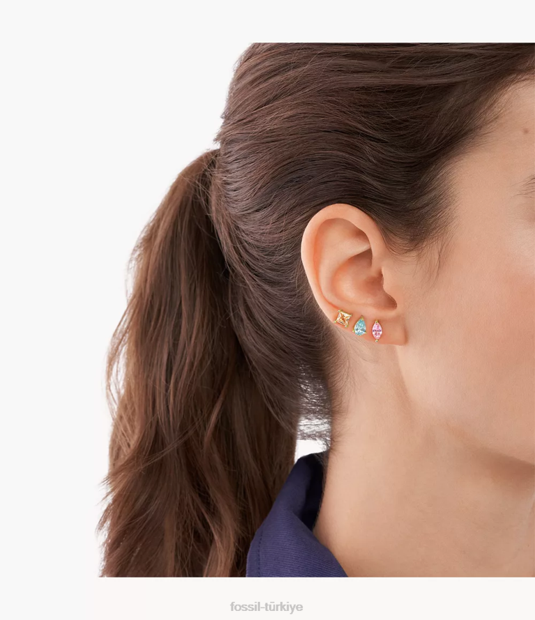 Fossil 6J041298 altın tonu pirinç küpe seti takı kadınlar