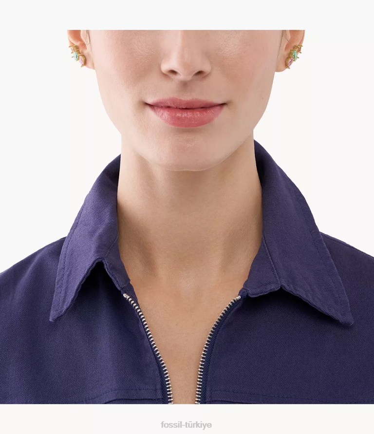 Fossil 6J041298 altın tonu pirinç küpe seti takı kadınlar