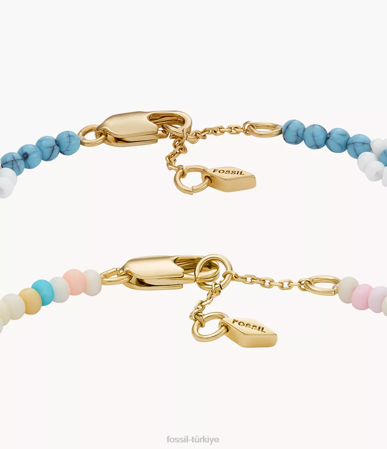 Fossil 6J041299 altın tonu pirinç boncuklu bilezik seti takı kadınlar