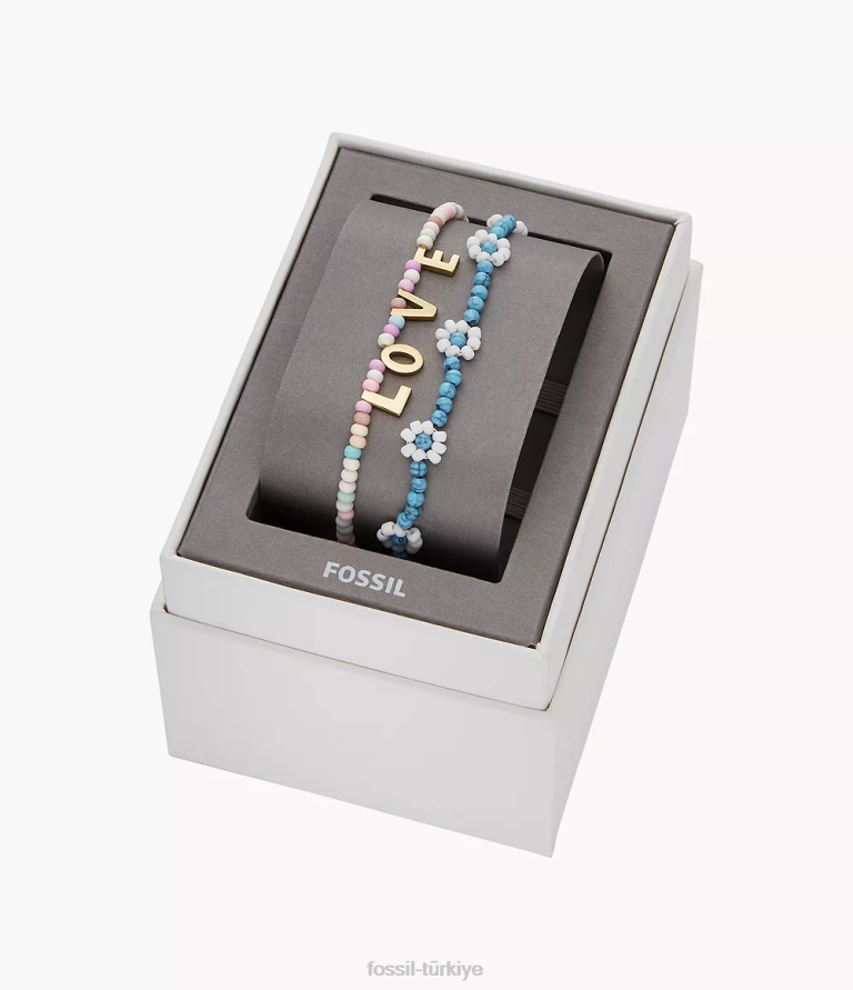 Fossil 6J041299 altın tonu pirinç boncuklu bilezik seti takı kadınlar