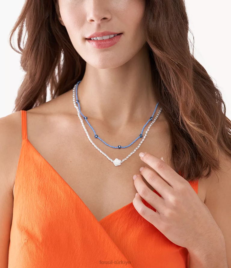 Fossil 6J041303 sedef boncuklu kolye seti takı kadınlar