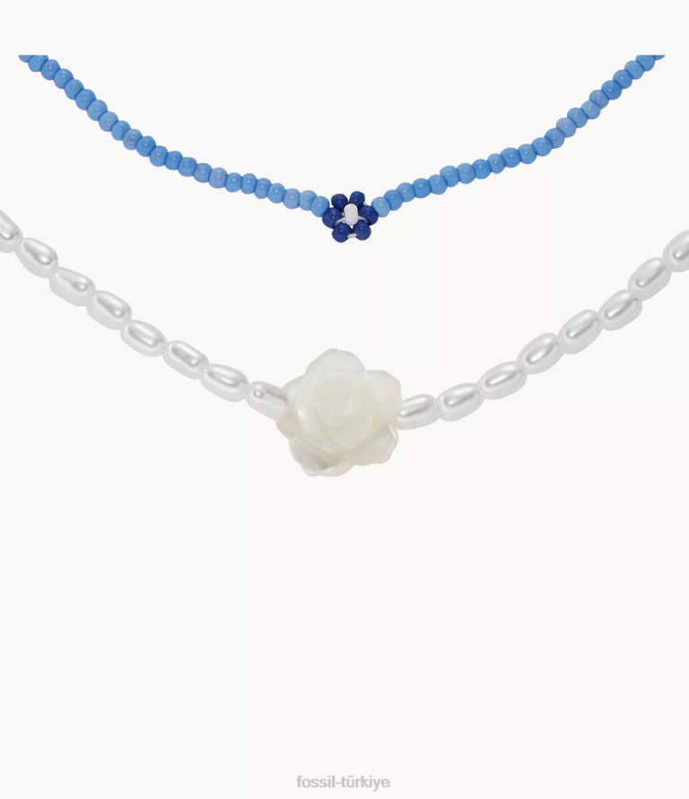 Fossil 6J041303 sedef boncuklu kolye seti takı kadınlar