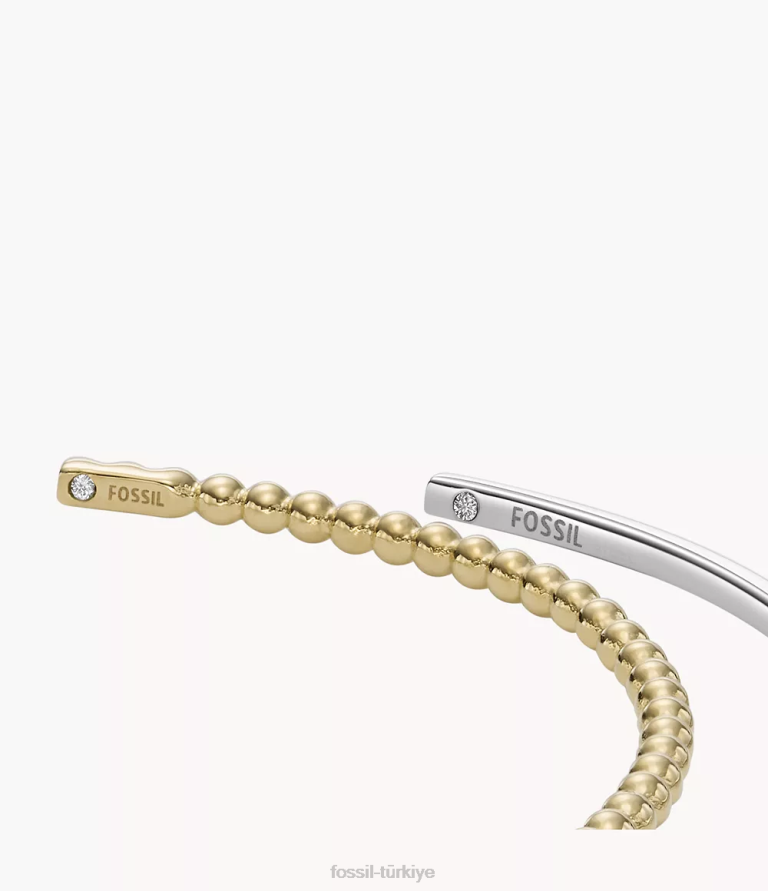 Fossil 6J041311 iki tonlu gümüş ve altın tamamı yığılmış paslanmaz çelik bilezik seti takı kadınlar