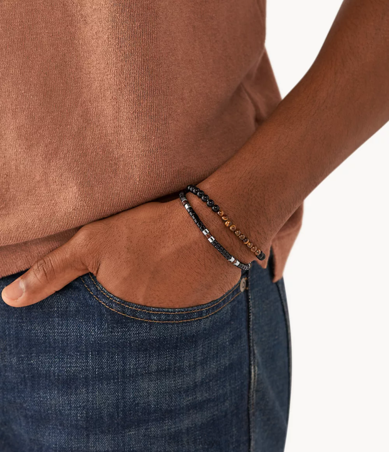 Fossil 6J041945 siyah akrilik boncuklu bilezik hediye seti takı kadınlar