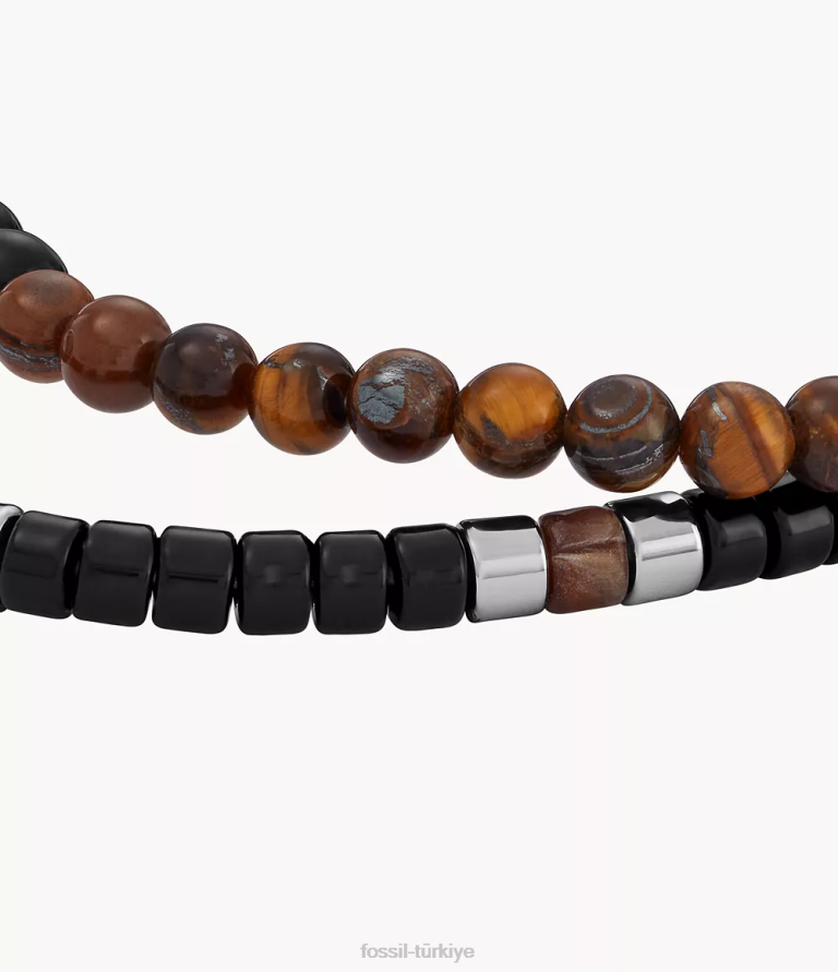 Fossil 6J041945 siyah akrilik boncuklu bilezik hediye seti takı kadınlar