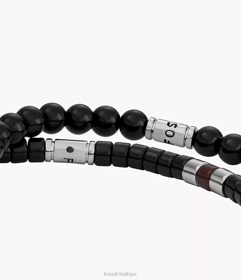 Fossil 6J041945 siyah akrilik boncuklu bilezik hediye seti takı kadınlar