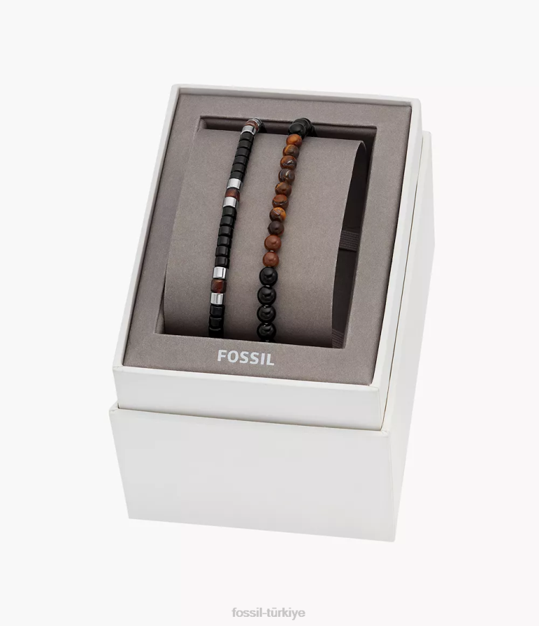 Fossil 6J041945 siyah akrilik boncuklu bilezik hediye seti takı kadınlar