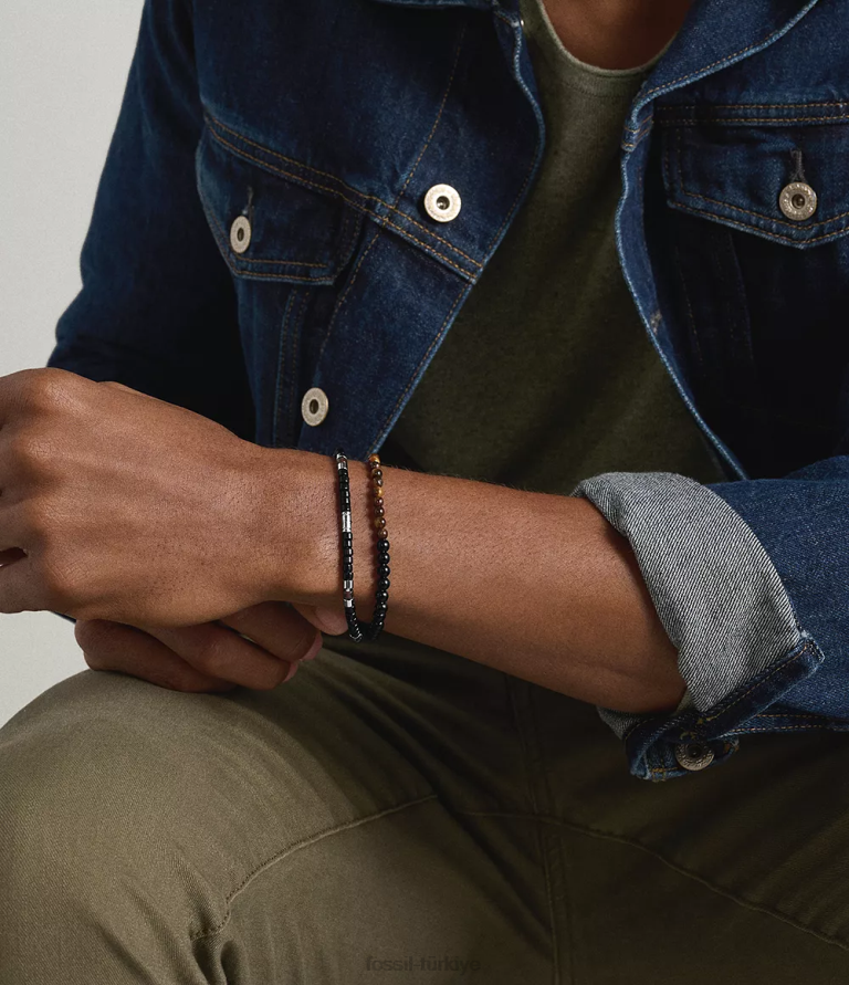 Fossil 6J041945 siyah akrilik boncuklu bilezik hediye seti takı kadınlar