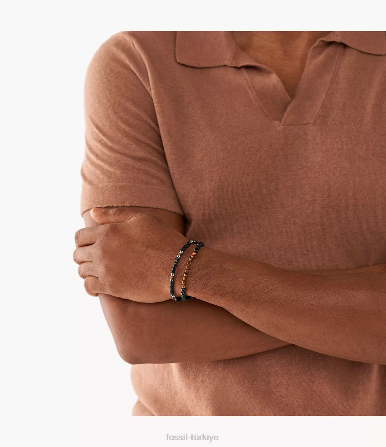 Fossil 6J041945 siyah akrilik boncuklu bilezik hediye seti takı kadınlar