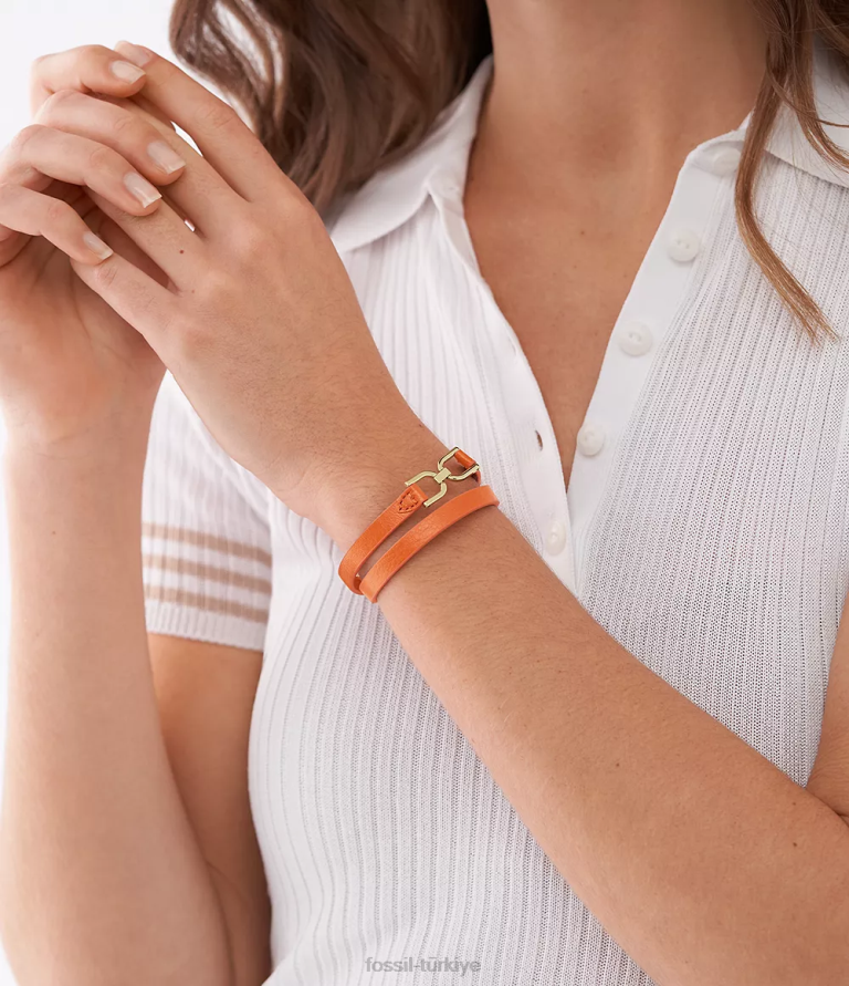 Fossil 6J041000 hükümdar turuncu miras d-link deri kayış bileklik takı kadınlar