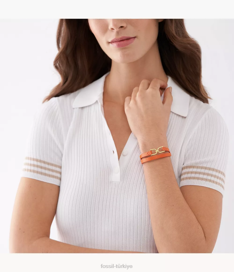 Fossil 6J041000 hükümdar turuncu miras d-link deri kayış bileklik takı kadınlar