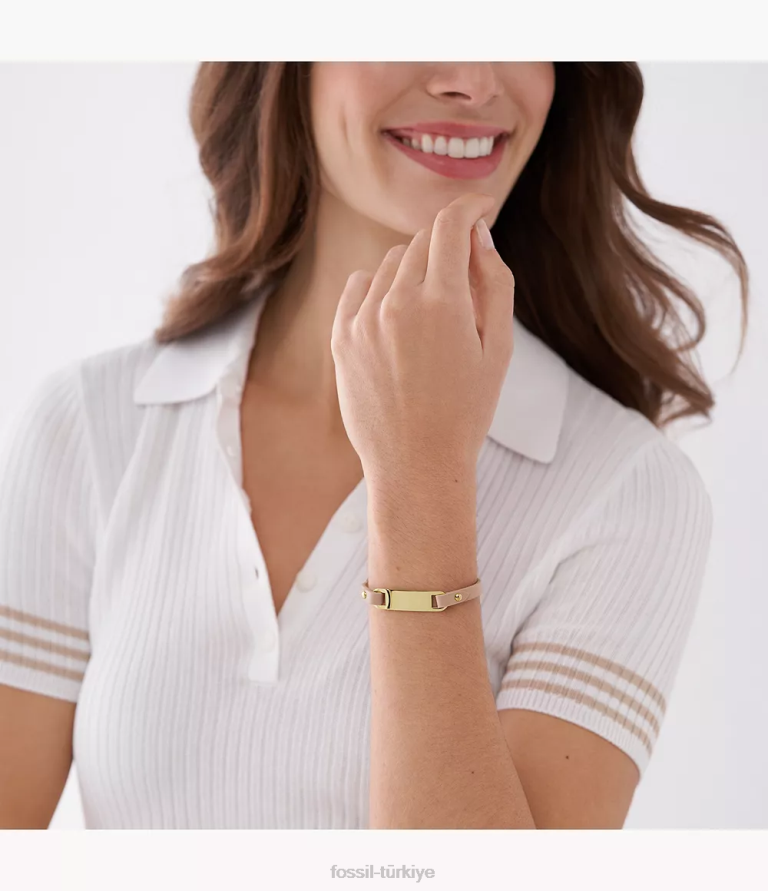 Fossil 6J041001 latte kahverengi miras plak deri kayış bilezik takı kadınlar