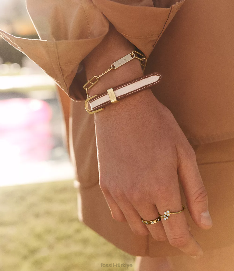 Fossil 6J041002 kahverengi ve beyaz miras d-link deri kayış bileklik takı kadınlar