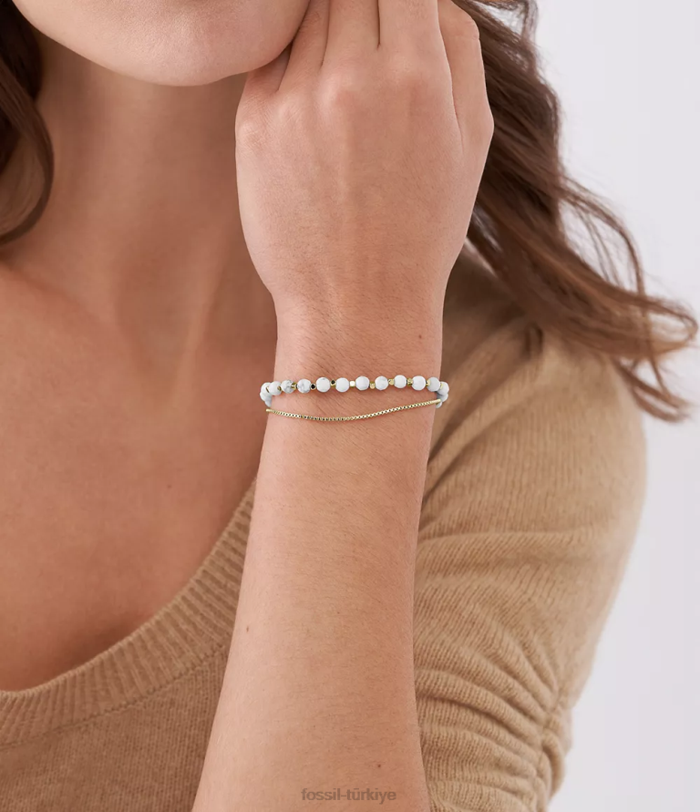 Fossil 6J041004 havlit hepsi yığılmış zincir boncuklu bilezik takı kadınlar