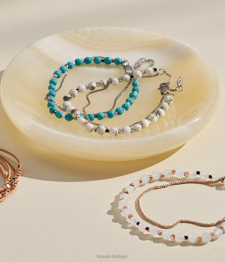 Fossil 6J041004 havlit hepsi yığılmış zincir boncuklu bilezik takı kadınlar