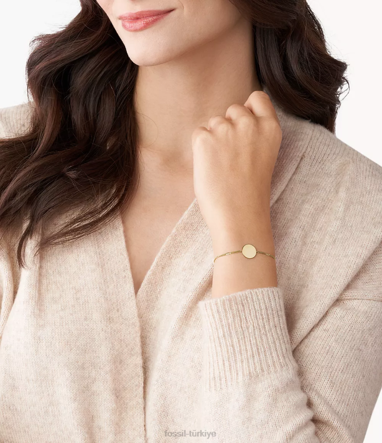 Fossil 6J041005 altın tonu şerit disk paslanmaz çelik bilezik takı kadınlar