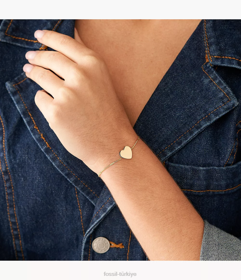 Fossil 6J041006 altın tonu paslanmaz çelik zincir bilezik çizdi takı kadınlar