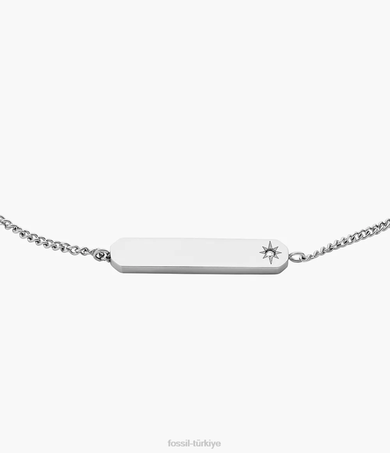 Fossil 6J041010 gümüş ton paslanmaz çelik çubuk zincir bilezik çekti takı kadınlar