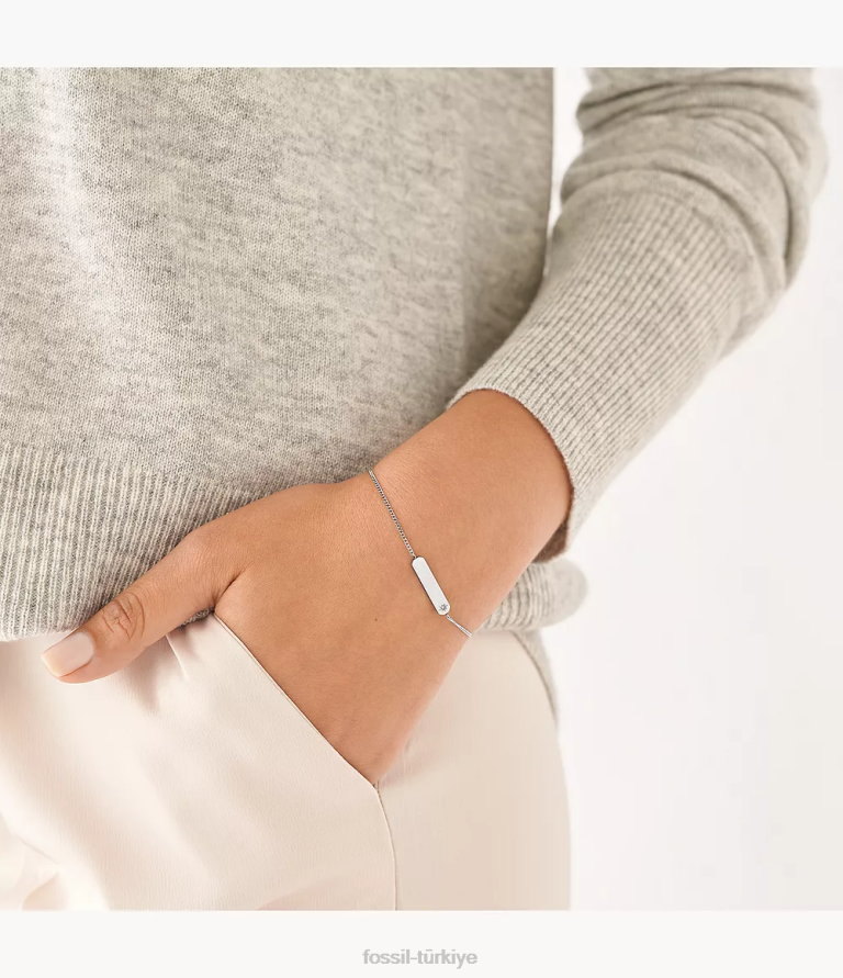Fossil 6J041010 gümüş ton paslanmaz çelik çubuk zincir bilezik çekti takı kadınlar
