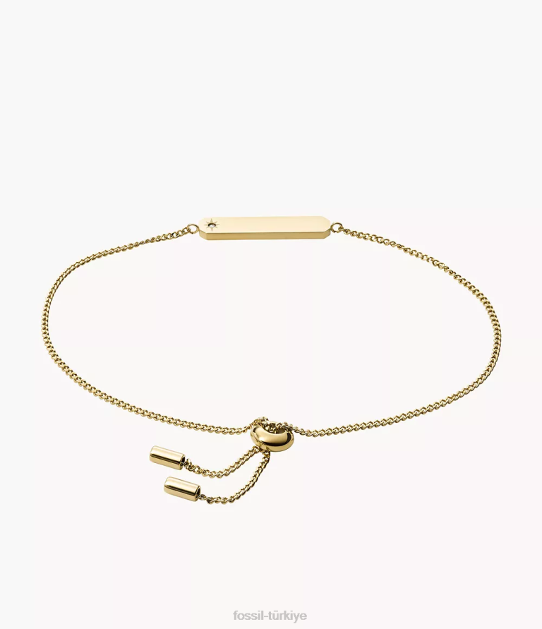Fossil 6J041011 altın tonu paslanmaz çelik çubuk zincir bilezik çekti takı kadınlar