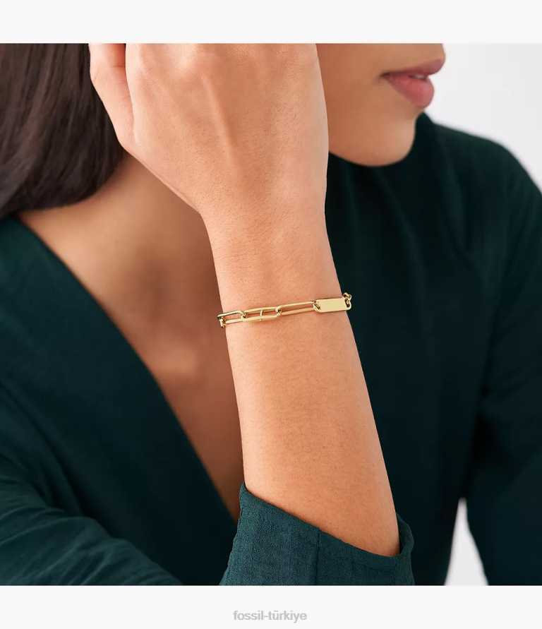 Fossil 6J041014 altın tonu miras essentials paslanmaz çelik zincir bilezik takı kadınlar