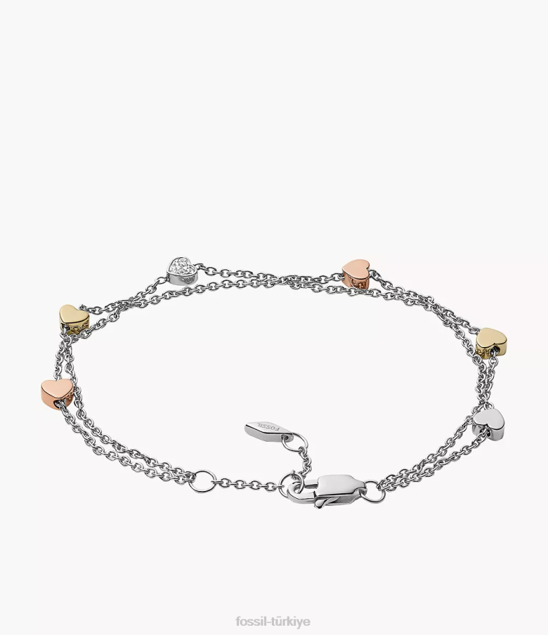 Fossil 6J041015 gümüş sutton kalp üç tonlu çelik çift zincirli bileklik takı kadınlar