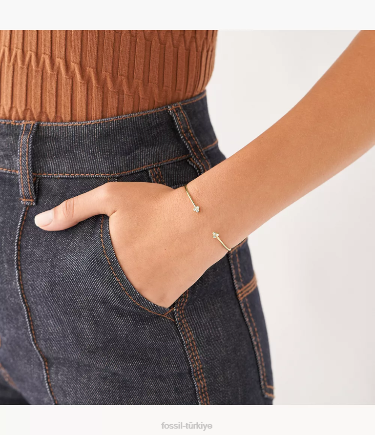 Fossil 6J041019 altın tonu sadie trio glitz paslanmaz çelik manşet bilezik takı kadınlar