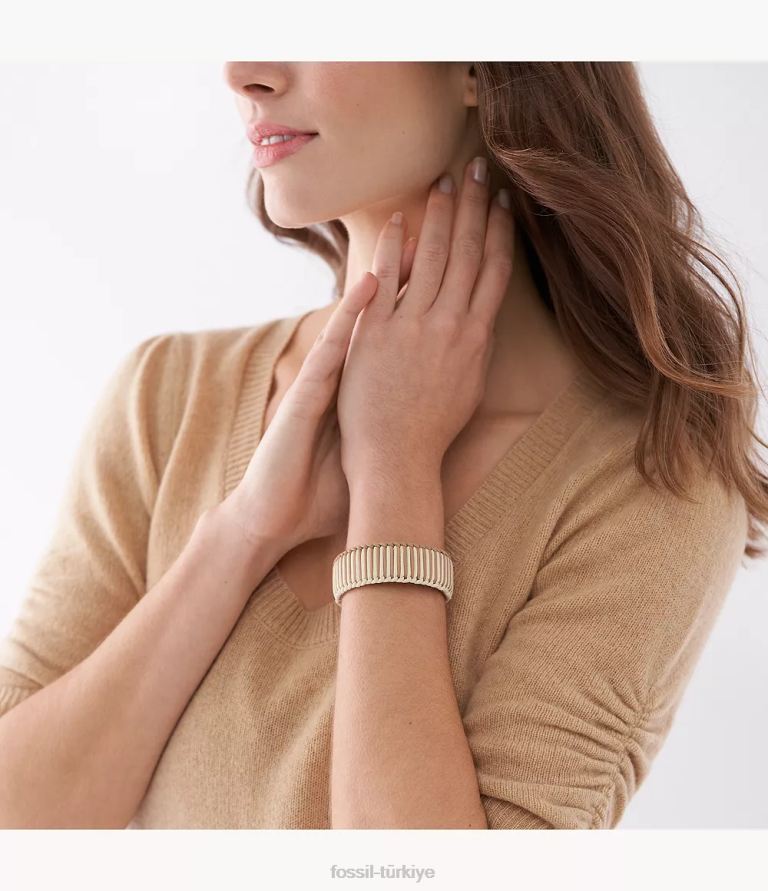 Fossil 6J041023 altın tonu yaz manşet pirinç bileklik bilezik takı kadınlar