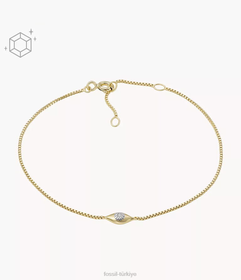 Fossil 6J041024 altın nazar 14k kaplama şeffaf laboratuvarda yetiştirilen pırlanta istasyon bilekliği takı kadınlar