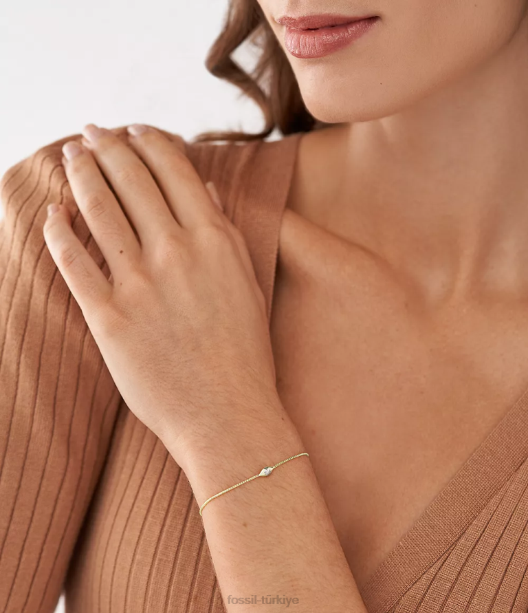 Fossil 6J041024 altın nazar 14k kaplama şeffaf laboratuvarda yetiştirilen pırlanta istasyon bilekliği takı kadınlar