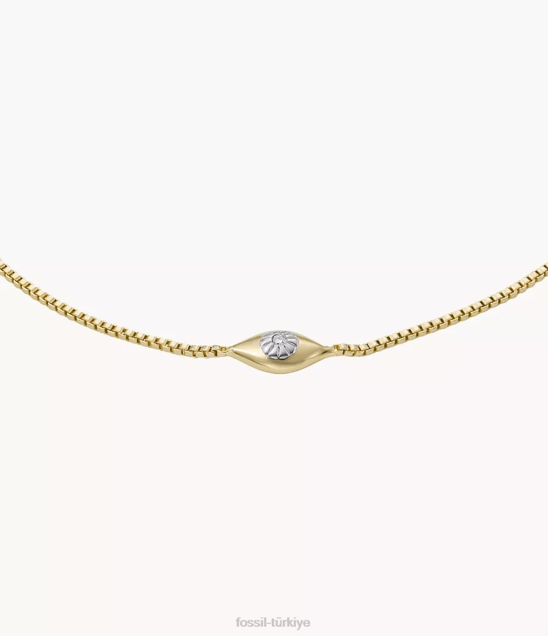 Fossil 6J041024 altın nazar 14k kaplama şeffaf laboratuvarda yetiştirilen pırlanta istasyon bilekliği takı kadınlar