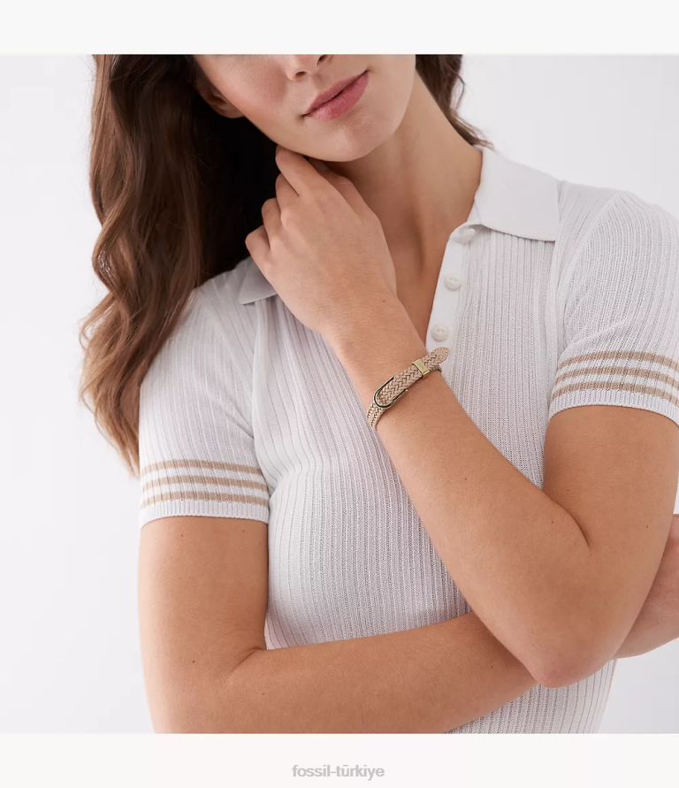 Fossil 6J041025 latte kahverengi miras d-link deri kayış bileklik takı kadınlar