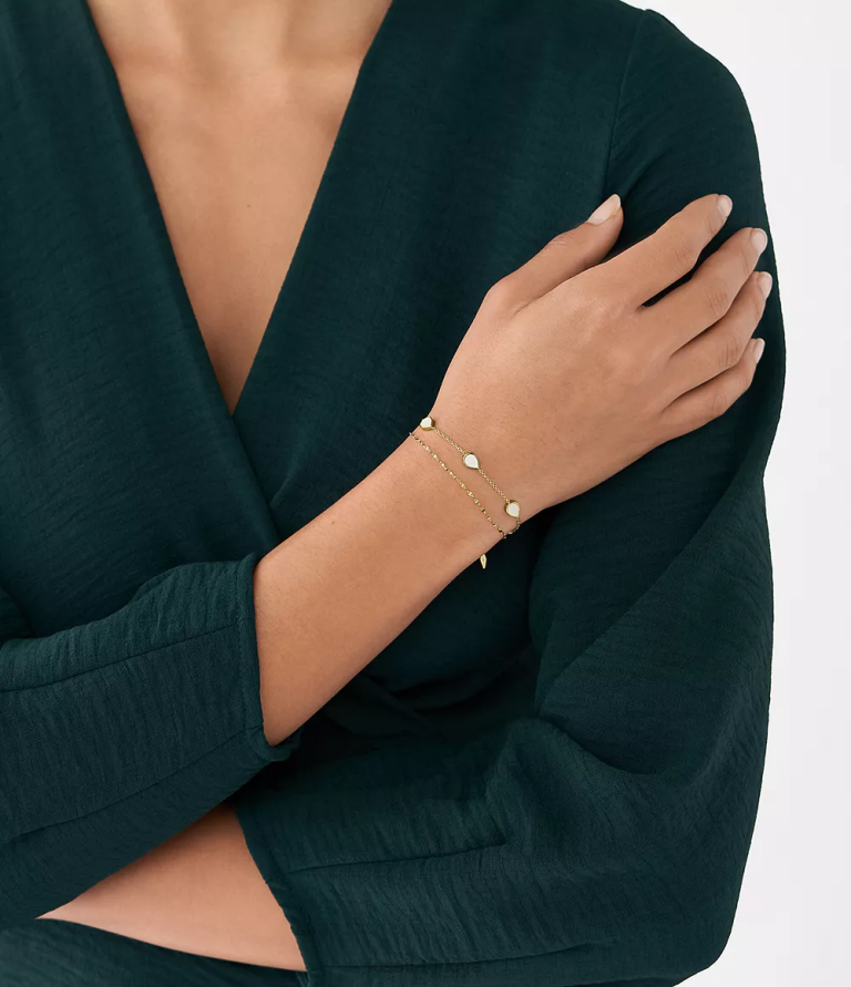 Fossil 6J041026 beyaz sedef gözyaşı zincir bilezik takı kadınlar