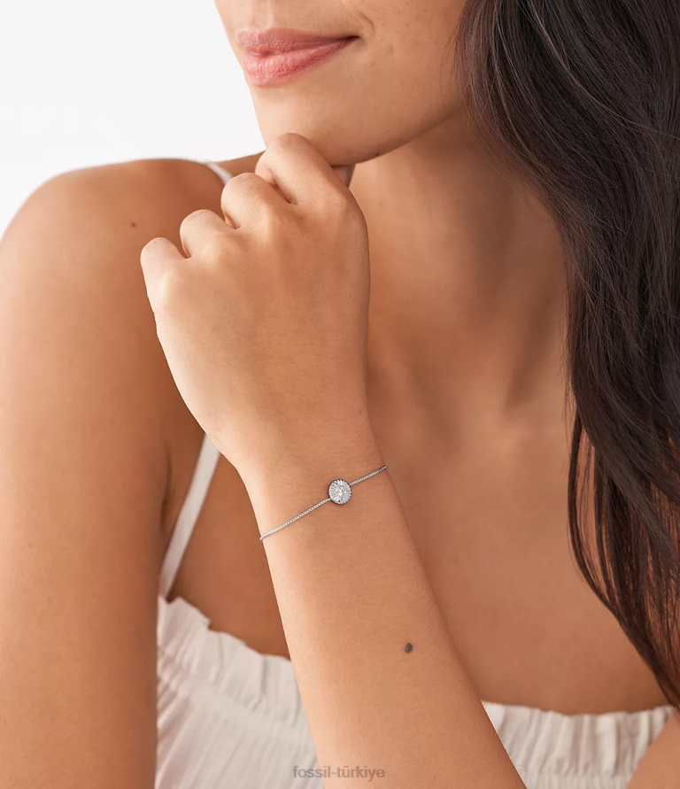 Fossil 6J041028 gümüş sterlini doku daire zincir bilezik takı kadınlar