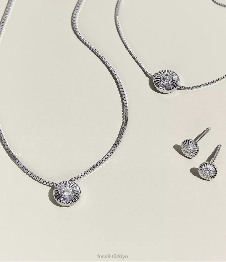 Fossil 6J041028 gümüş sterlini doku daire zincir bilezik takı kadınlar