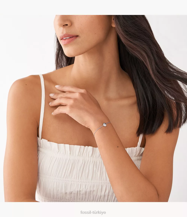 Fossil 6J041028 gümüş sterlini doku daire zincir bilezik takı kadınlar