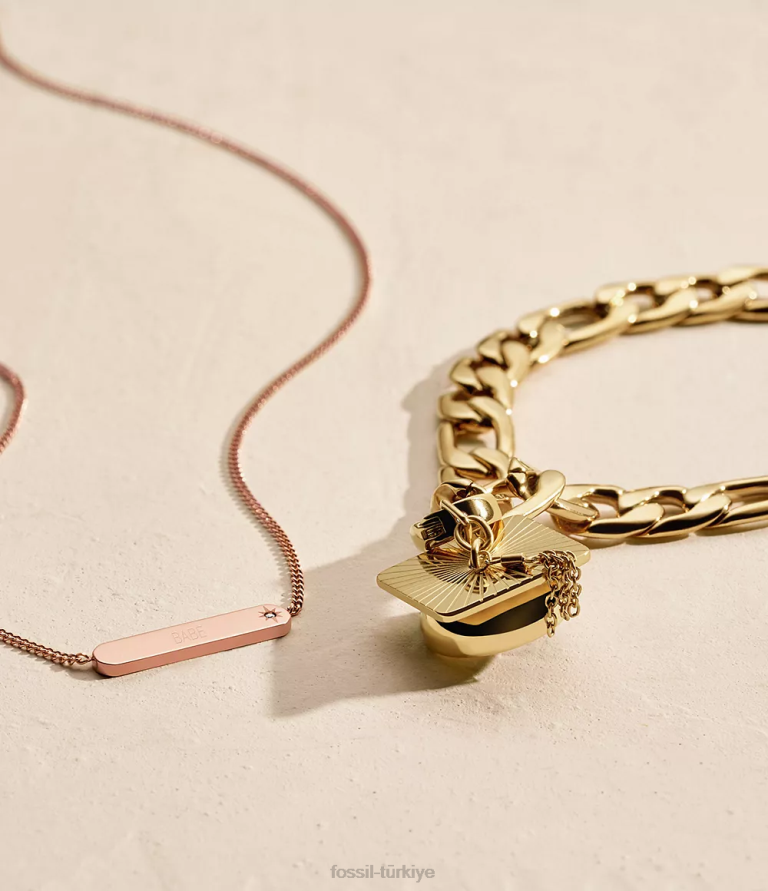 Fossil 6J041126 altın tonu rowan oh çok sevimli paslanmaz çelik zincir bileklik takı kadınlar