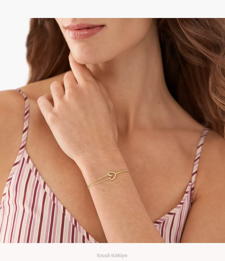 Fossil 6J041146 altın tonu paslanmaz çelik zincir bilezik takı kadınlar