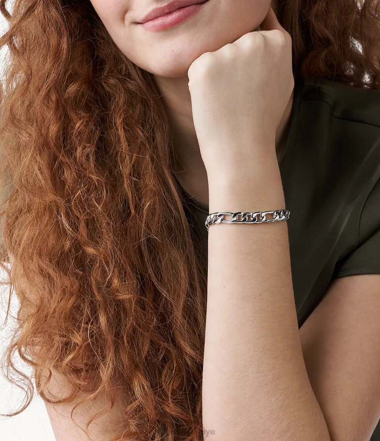 Fossil 6J041161 gümüş ton rowan oh çok sevimli paslanmaz çelik zincir bileklik takı kadınlar