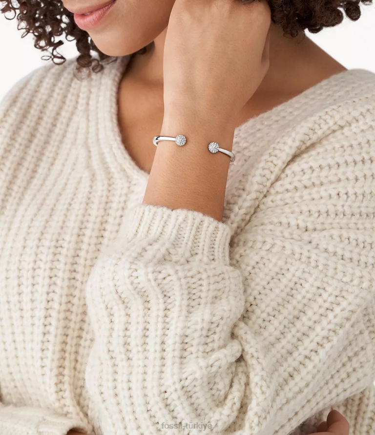 Fossil 6J041186 gümüş ton paslanmaz çelik bilezik takı kadınlar