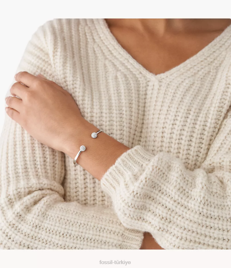 Fossil 6J041186 gümüş ton paslanmaz çelik bilezik takı kadınlar