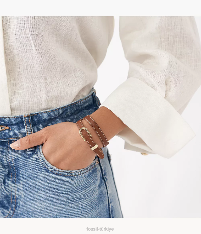 Fossil 6J041208 kahverengi miras d-link deri kayış bileklik takı kadınlar