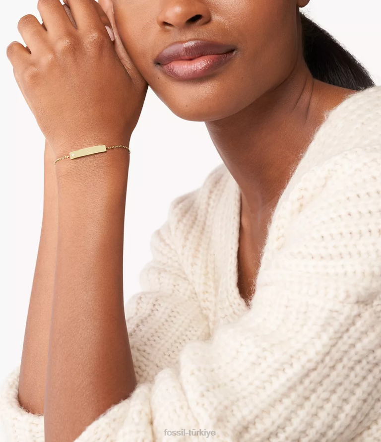 Fossil 6J041227 altın tonu paslanmaz çelik zincir bilezik takı kadınlar