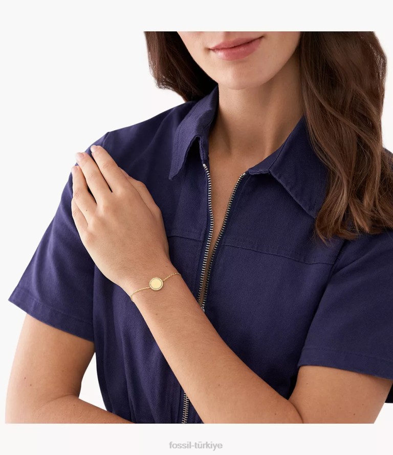 Fossil 6J041230 altın tonu elliott paslanmaz çelik zincir bilezik takı kadınlar