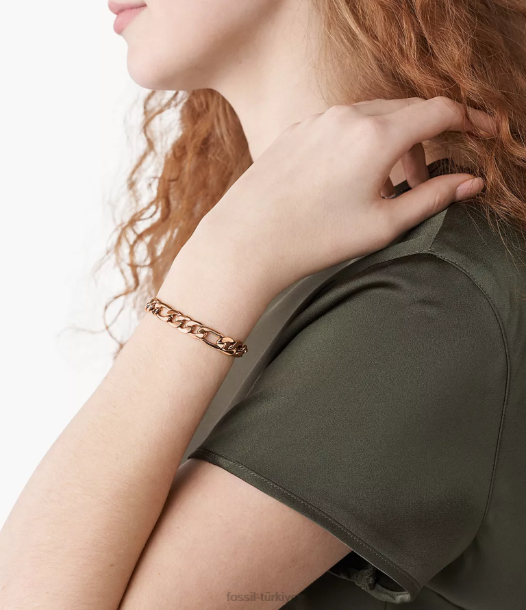 Fossil 6J041234 gül altın tonu rowan oh çok sevimli paslanmaz çelik zincir bileklik takı kadınlar